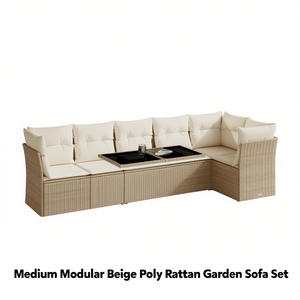 Medium Modular Beige Poly Rattan <b>Garden</b> <b>Sofa</b> Set Outdoor Furniture Contemporary Design - Product Image 1