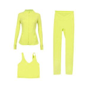 Individuelles Logo Damen-Sportbekleidungsset 3-teilig Langärmliger Stehkragen-Sportjacke Hochgeschnittene Yoga-Leggings Yoga-Sets - Product Image 6