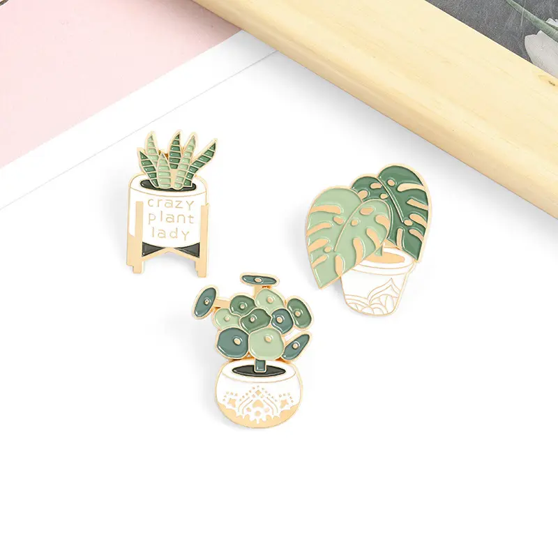 Custom cactus lover potted plant mom daddy lady brooch lapel pin badge metal enamel plant pin