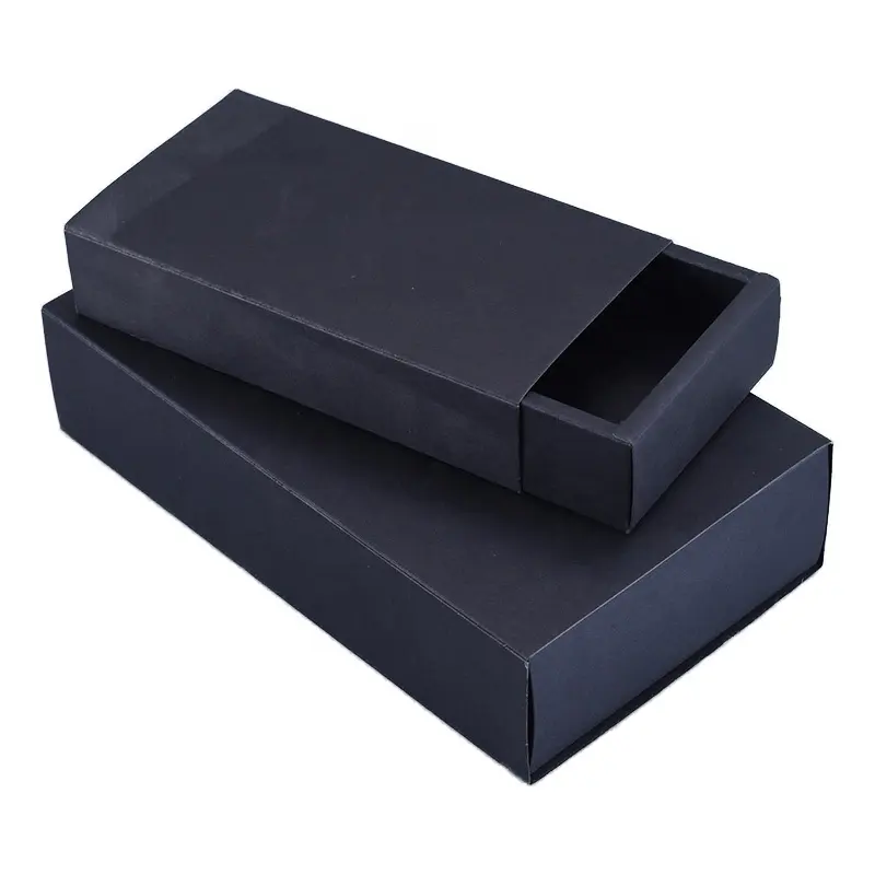 Papel de papelão preto personalizado 400gsm, caixa preta de gavetas 195*105*40mm