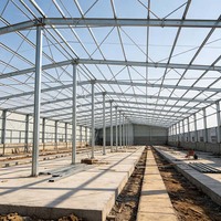 humain  Structure en acier pour élevage de bétail avec auvent extérieur, également utilisable pour poulailler en structure métallique.