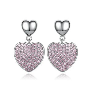 925 Sterling <b>Silver</b> Gold Plated Classic <b>Heart</b> <b>Stud</b> <b>Earrings</b> Women Pink Cubic Zircon Trendy Geometric Weddings Anniversary Party - Product Image 1