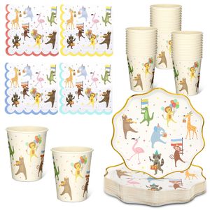 Set di Stoviglie Usa e Getta con Design Animale per Feste, Piatti, Tovaglioli e Bicchieri in Carta, per Compleanni ed Eventi - Product Image 1