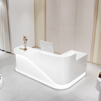 Comptoir de réception en forme de L avec éclairage LED, finition laquée brillante, pour caisse enregistreuse, salon de beauté, salon de coiffure, hôtel, restaurant