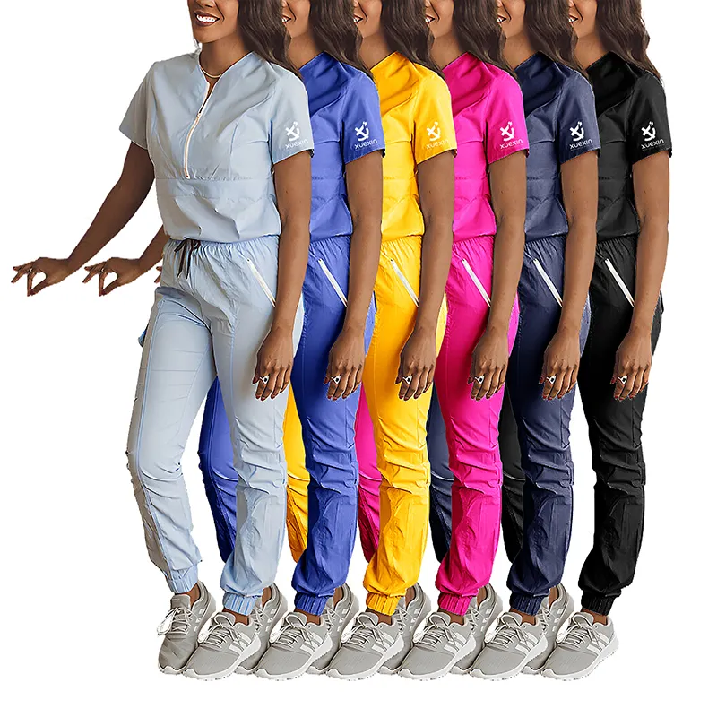 ソフト卸売看護スクラブユニフォームセットフィット伸縮性スクラブジョガー看護ファッション売れ筋女性用スリムナース女性用