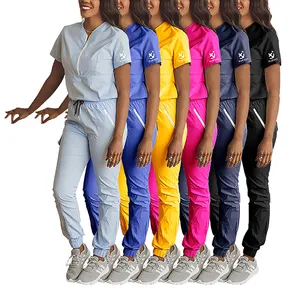 Soft Wholesale Nursing Scrubs Uniforms Sets Fit Stretchy Scrubs Joggers Nursing Fashion Hot Selling Women's Slim Nurse for Women