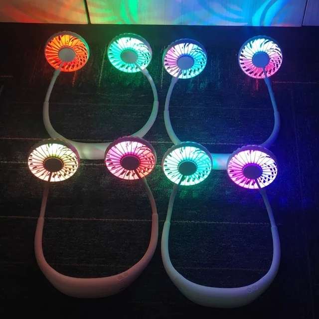 Hands-Free Neckband Fan Neck-Mounted Portable Outdoor Sports Dual Cooling Hanging Mini Led Light Neck Fan