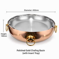Plat de service professionnel en acier inoxydable triple épaisseur, finition martelée dorée, pour buffet, maintien au chaud et cuisson à la vapeur de viande, avec plateau d'insertion