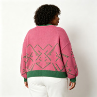 Mode Automne Hiver 30 - Pulls décontractés amples en viscose/polyester tricotés anti-plis pour femmes, style élégant, rose et vert, cardigan