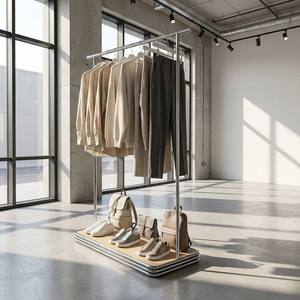 Espositore per Abbigliamento Autoportante in Acciaio Inox, Stand Orizzontale con Ganci per Negozi al Dettaglio - Product Image 5