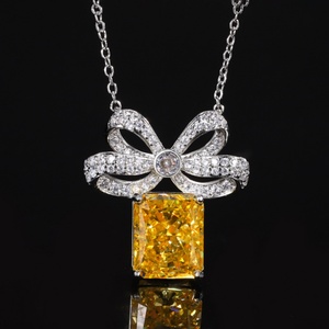 Elegant Dainty <b>Iced</b> <b>Out</b> 10*12mm High Carbon Diamond Jewelry Eco-friendly Copper Bow Pendant Necklace for Women Casual Wear - Product Image 2