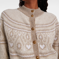 Wisrise Cardigan en cachemire beige jacquard anti-rides élégant à col bénitier pour femme, personnalisable et de haute qualité