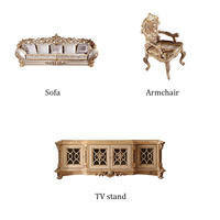 Meubles italiens villa tout bois massif sculpté ensembles de salon de luxe tissu et cuir ensemble de canapé sectionnel