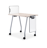 Table de formation pliante à plateau rabattable, bureau mobile avec plateau aspect bois, roulettes et panneau tableau blanc suspendu amovible