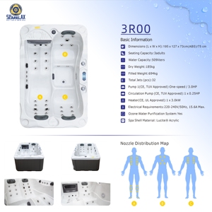 Spa de jardin autoportant en acrylique <span class=keywords><strong>pour</strong></span> 3 personnes avec massage par remous, 32 jets et transat <span class=keywords><strong>pour</strong></span> le loisir et la relaxation - Product Image 3