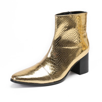 Bottes de mode bleues en cuir véritable à bout pointu et talon haut pour hommes, grandes tailles, pour soirées en boîte de nuit, danse jazz, semelle en caoutchouc