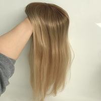 Topper en filet à base de soie mono, cheveux humains vierges européens de qualité supérieure, blond ombré, lisse et soyeux, en stock