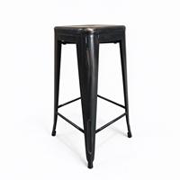 Tabouret de bar empilable à prix d'usine, finition noire vieillie, tabouret de comptoir carré en métal