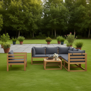Conjunto Modular de Muebles de Jardín de Madera de Acacia, 7 Piezas, Color Gris Oscuro, Diseño Contemporáneo, Estructura de Madera Sólida - Product Image 2