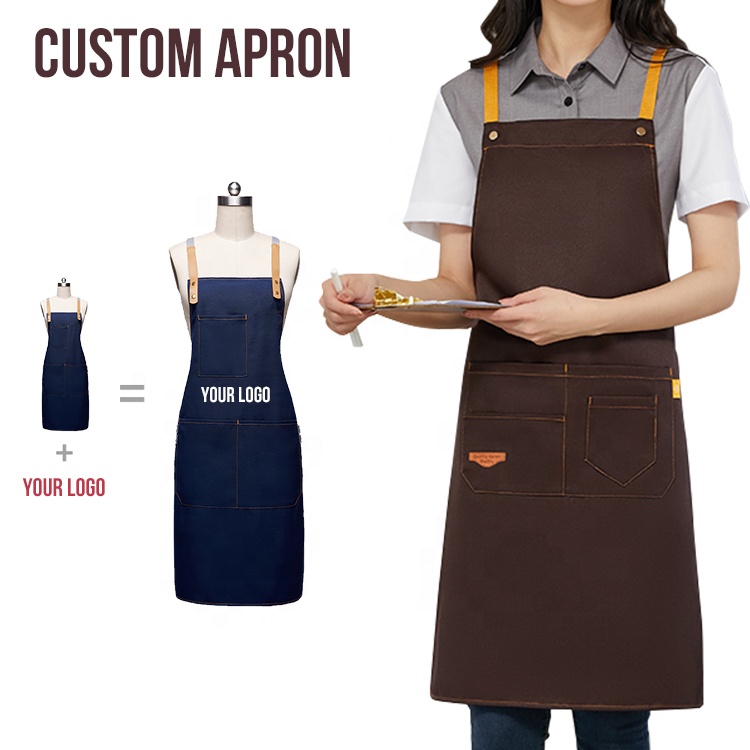 Penjualan Laris 2023 Celemek Koki Grosir Murah Celemek untuk Dapur/Industri/Toko Makanan Memasak Apron LOGO Kustom