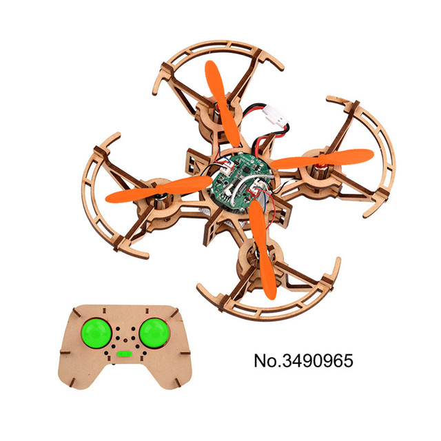 Bemay Toy STEM Wooden Assemble 2.4G Remote Control Drone Kit, Educational Self-assemble RC Quadcopter Set for Teaching Classes