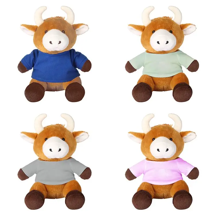 Personalized logo animal soft toy custom Plush cow bull mascot stuffed toy with T-shirt