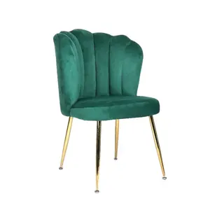 Grosir elegan hijau Modern mewah kain lapisan Velvet berumbai desain punggung beludru elegan kursi ruang makan dengan kaki emas