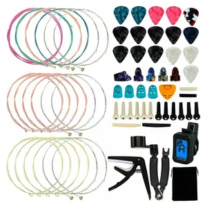 65pcs guitarra ferramenta mudando acessórios Kit guitarra corda picaretas Winder Tuner Kit