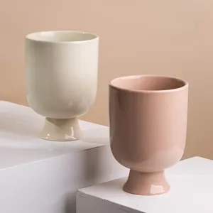 Modern Unique Design Ceramic Glazed Plant Pots Home Decor Succulents Garden Pot Indoor Cyathiform Flower Pot