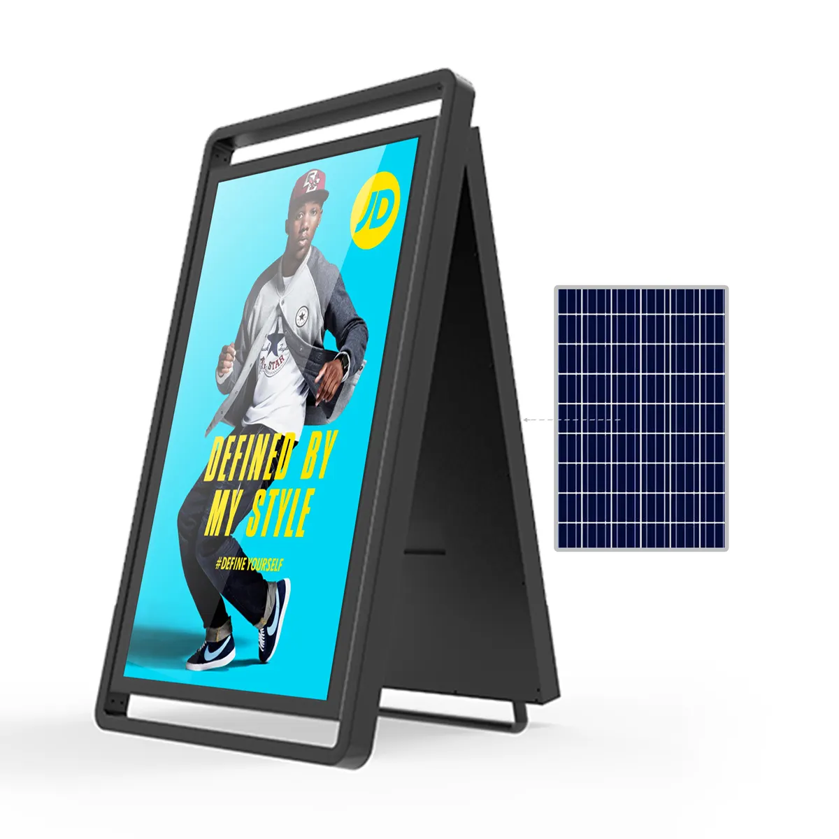 ソーラーパワー読み取り可能デジタル広告ディスプレイ充電式バッテリーLCDスクリーン屋外防水ポータブルデジタルサイネージ