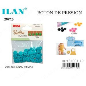 Bottoni a pressione in plastica Ilan 12mm blu piscina 20 pezzi per abbigliamento neonato - Product Image 1
