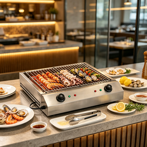 Grill électrique de table commercial haute puissance 5,6 kW, barbecue sans fumée avec fonction de grillage flexible - Product Image 2