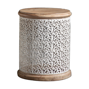 โต๊ะกาแฟสไตล์คันทรีอเมริกัน หน้าไม้แกะสลัก ดีไซน์เรโทร โต๊ะข้างห้องนั่งเล่นแบบดิสเทรส - Product Image 5