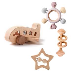 Cadeau de <span class=keywords><strong>naissance</strong></span> pour bébé puzzle multifonctionnel jouets d'éducation précoce hochets rongeant gomme de dentition billes de bois <span class=keywords><strong>ensemble</strong></span> de jouets d'avion - Product Image 2