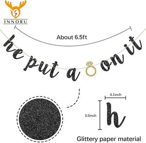 He Put a Ring on IT Banner con scritta in nero glitterato per decorazioni per feste di fidanzamento, matrimoni, addii al nubilato e feste nuziali - Product Image 4