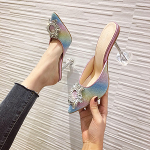 Escarpins Sandales Élégants à Bout Pointu pour Femmes, Talons Hauts Scintillants en Cristal, Mules à Talon Aiguille en Perspex 2025 - Product Image 1