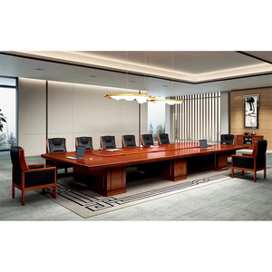 Mesa de Reuniones Rectangular Grande de Madera Maciza, Mesa de Conferencias Larga y Ancha con Acabado en Cuero, Escritorio Cómodo para Capacitación - Product Image 1