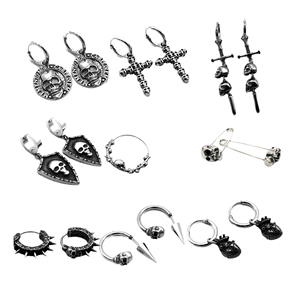 <span class=keywords><strong>Orecchini</strong></span> a Perno in Acciaio Inossidabile Stile Hip-Hop Gotico con <span class=keywords><strong>Teschio</strong></span>, Gioielli Punk Neri e Argento alla Moda per Uomo e Donna - Product Image 1