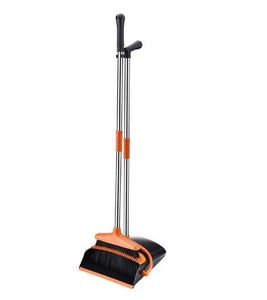 Broom and Dustpan Set Large Size and Stiff Broom Dust pan with Long Handle Upright Dustpan Broom Set