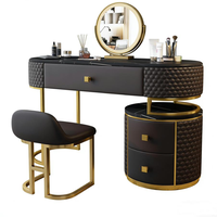 Ensemble de coiffeuse de chambre à coucher modulaire en bois massif de style européen moderne avec miroir éclairé réglable, tabouret rembourré et rangement, écologique, pour hôtel