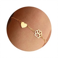 Bracelet en acier inoxydable avec breloque empreinte de patte, chaîne à lettres cœur creux, pour femme, cadeau pour animal de compagnie, bijoux