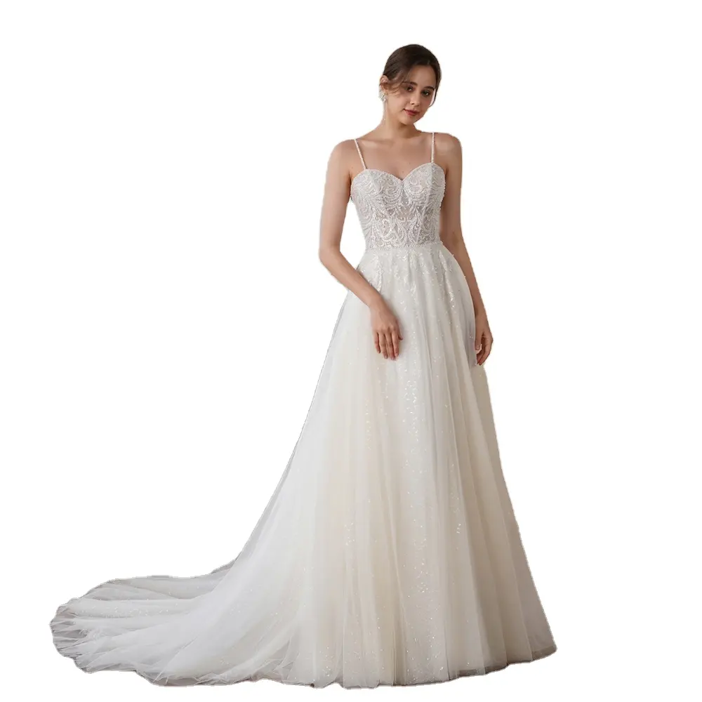 Высококачественное свадебное платье на бретелях-спагетти, Тканое свадебное платье
