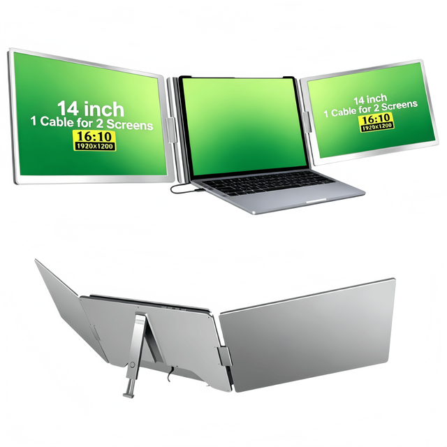 14" Portable LED Display Panel Laptop Screen Extender Type c Interface LCD Backlit for Gaming Business Use Triple Monitor Setup