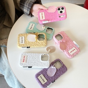 Étui de téléphone en polaire bouclée couleur unie, avec joli pendentif en cuir, coque de protection antichoc pour iPhone 15 Pro Max <span class=keywords><strong>14</strong></span> 16 17 Pro Max - Product Image 2