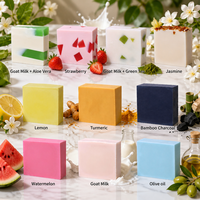 Lot de Savons Artisanaux au Lait de Chèvre Bio Pressés à Froid aux Huiles Essentielles de Fruits, Aloe Vera, Citron et Curcuma