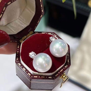 S925 Sterling <b>Silver</b> Diamond Top Pearl Stud <b>Earrings</b>, 9-10mm Aurora Edison Freshwater Pearls, Round High Luster - Product Image 2