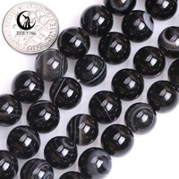 Perles d'agate noire rayée Zhe Ying 6 mm 8 mm 10 mm, pierre naturelle, agate noire rayée, pour la création de bijoux, bracelets et colliers DIY.