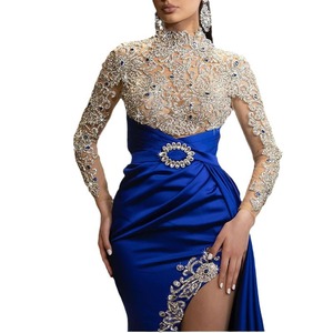 2024 Europe et États-Unis commerce extérieur nouvelle robe de soirée Ebay femmes bleu saupoudré or col rond longue - Product Image 5