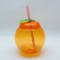 16oz Funny Fair Juice Cups Mardi Gras Tasse en plastique en forme d'orange pour enfants avec paille