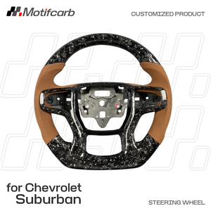 Volante Personalizado de Fibra de Carbono Forjado en Plata con Empuñaduras Marrones para Chevrolet Silverado 1500 RST LT ZR2 4x4 Suburban 2019-2026 - Product Image 2